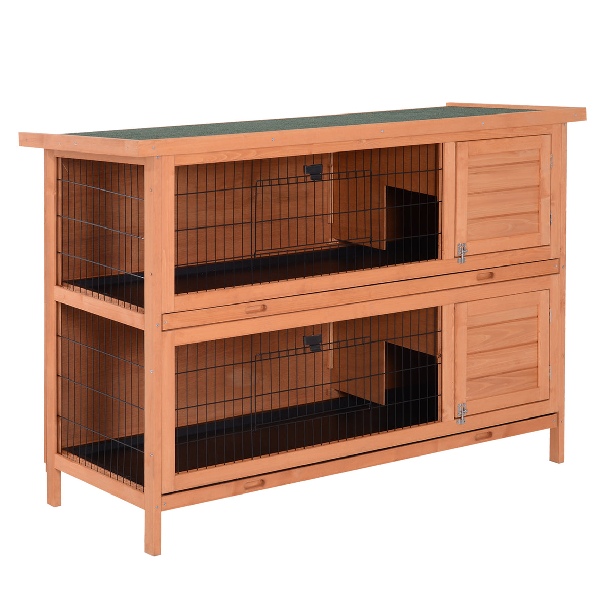 Rabbit hutch winterproof 2 levels rabbit hutch wood floor tray asphalt roof doors 136.4 x 50 x 93 cm orange