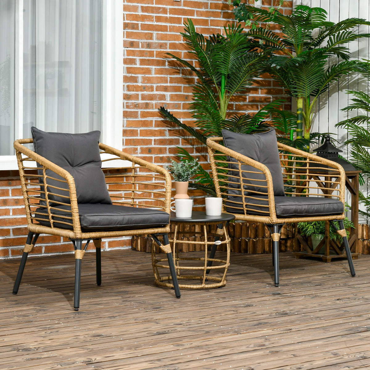 3-piece bistro set, weather-resistant, 1 side table, 2 chairs, 62 cm x 65 cm x 78 cm, sand+dark gray (2)