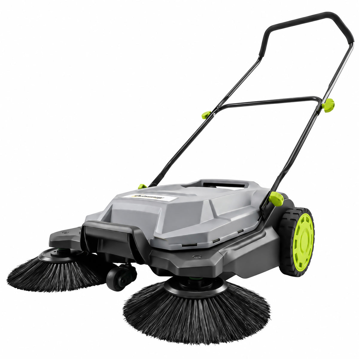 Manual sweeper with 68 cm sweeping width, 2600 m²/h, 24 L debris container, height-adjustable foldable handle