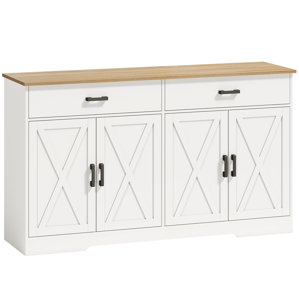 Sideboard Buffet Cabinet, 140 cm Farmhouse Kitchen Cupboard with 2 Drawers and 2 Cabinets, White