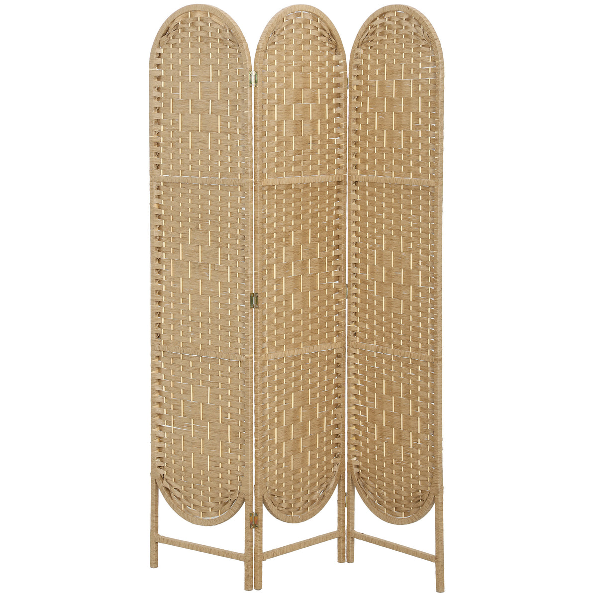 3-Panel Room Divider 120 x 170 cm Folding Partition Screen with Arched Top Natural