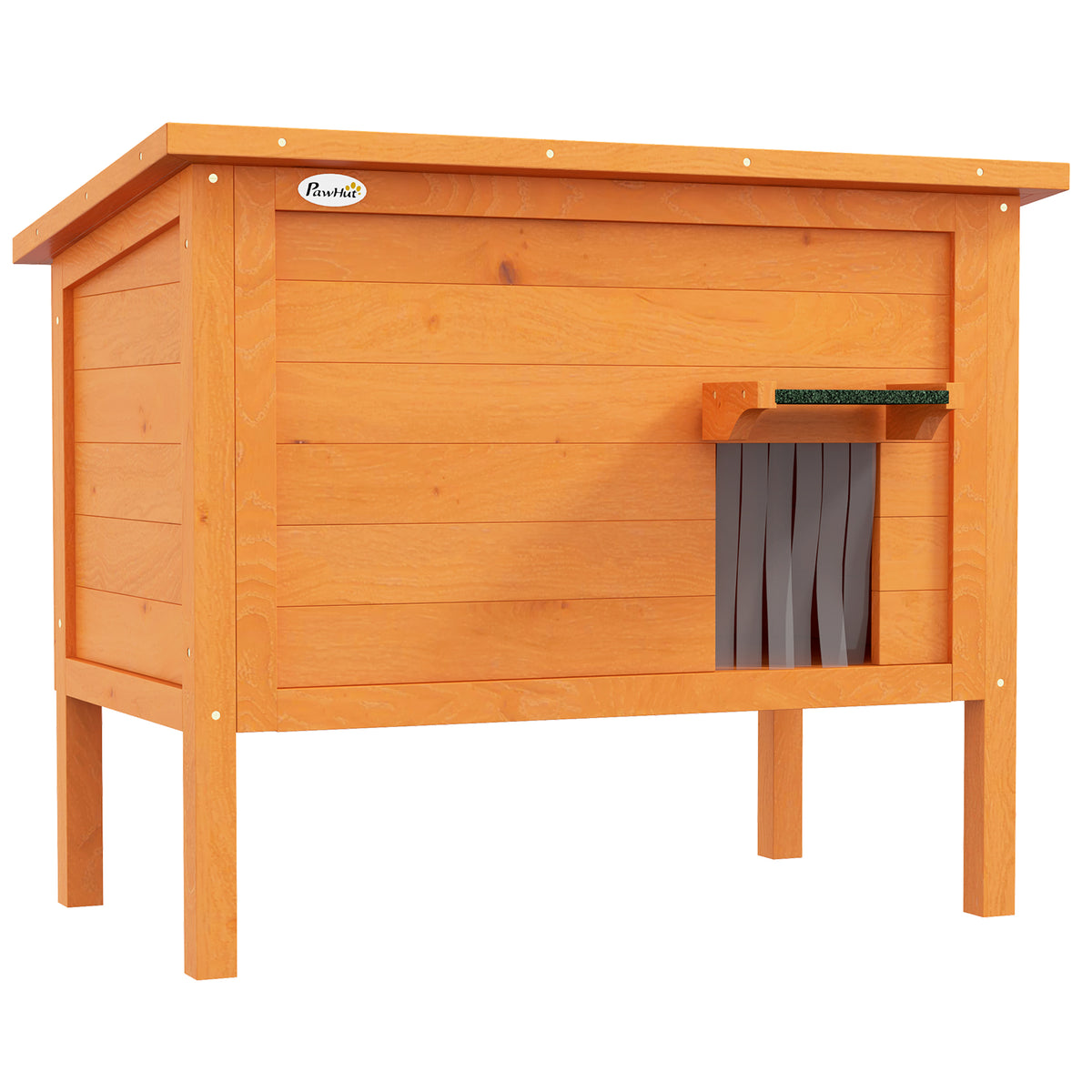 Cat house, outdoor cat house, cat shelter, weatherproof, 1 window, 1 entrance, 85 x 50 x 68.5 cm, Orange+Green