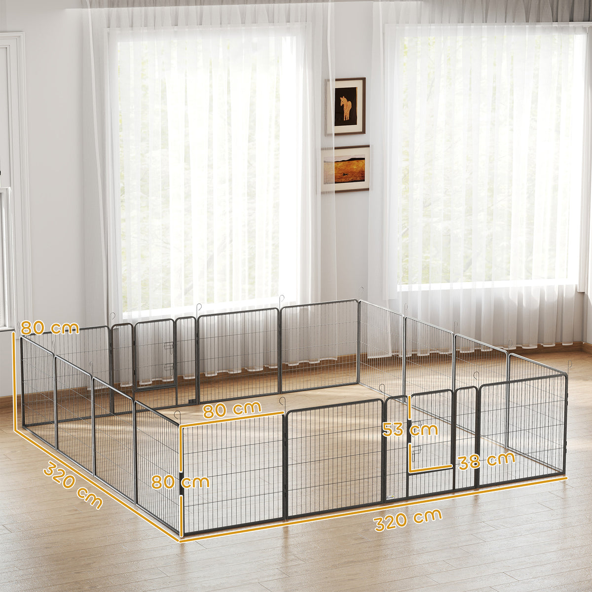 Puppy playpen, 16-panel foldable puppy run with door for small to medium dogs, 3.2 x 3.2 x 0.8 m, grey (3)