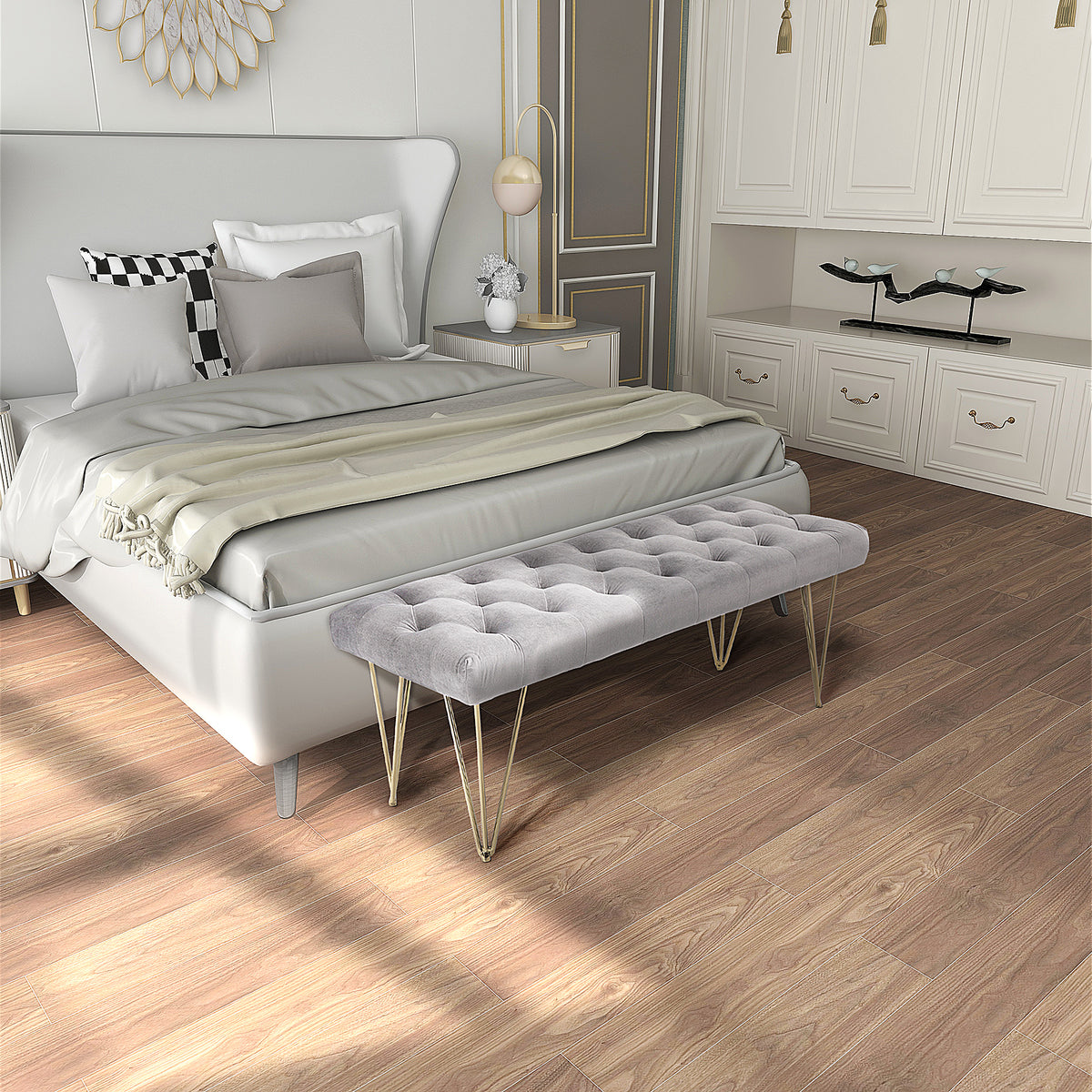Upholstered Bench Piano Bench Shoe Bench with Velvet Look Bed Bench Piano Stool for Bedroom, Living Room (2)