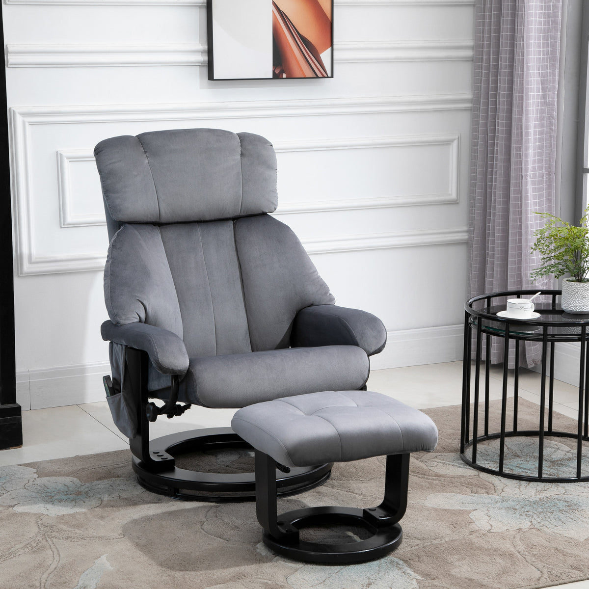 Recliner with footstool, swivel TV chair with vibration massage, reclining function, massage chair with side (2)