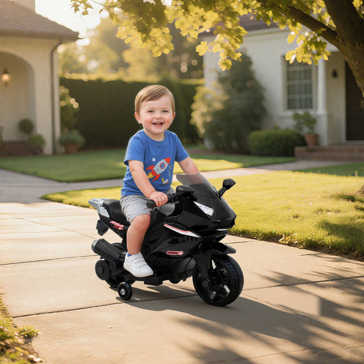 Electric motorcycle for children, horn, headlights, music function, 2.5 km/h, black (2)