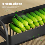 Kitchen trolley, 3 baskets, 4 castors, metal, black (4)