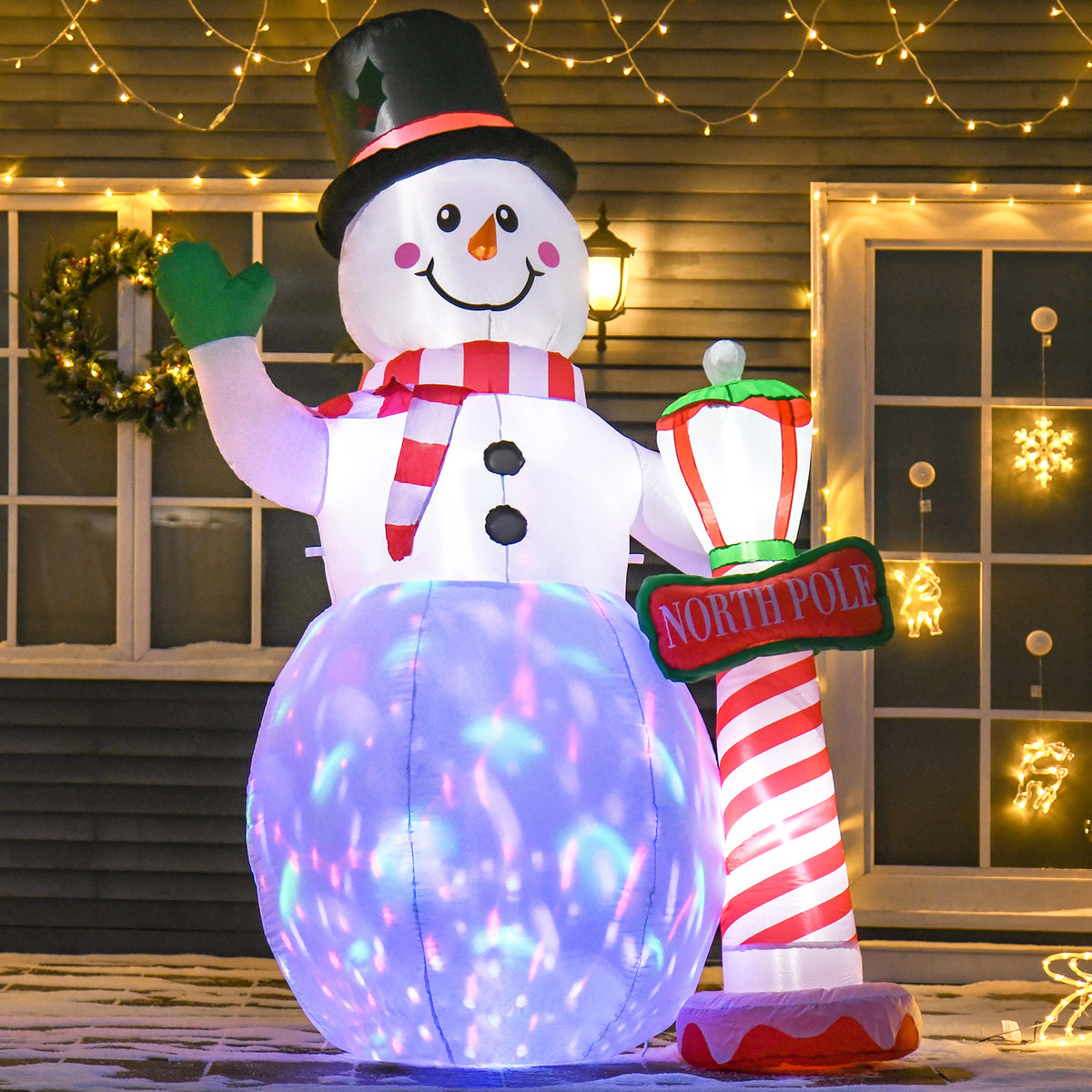 Christmas decoration, inflatable snowman, 2.4 m, LED lighting, blower, white (2)