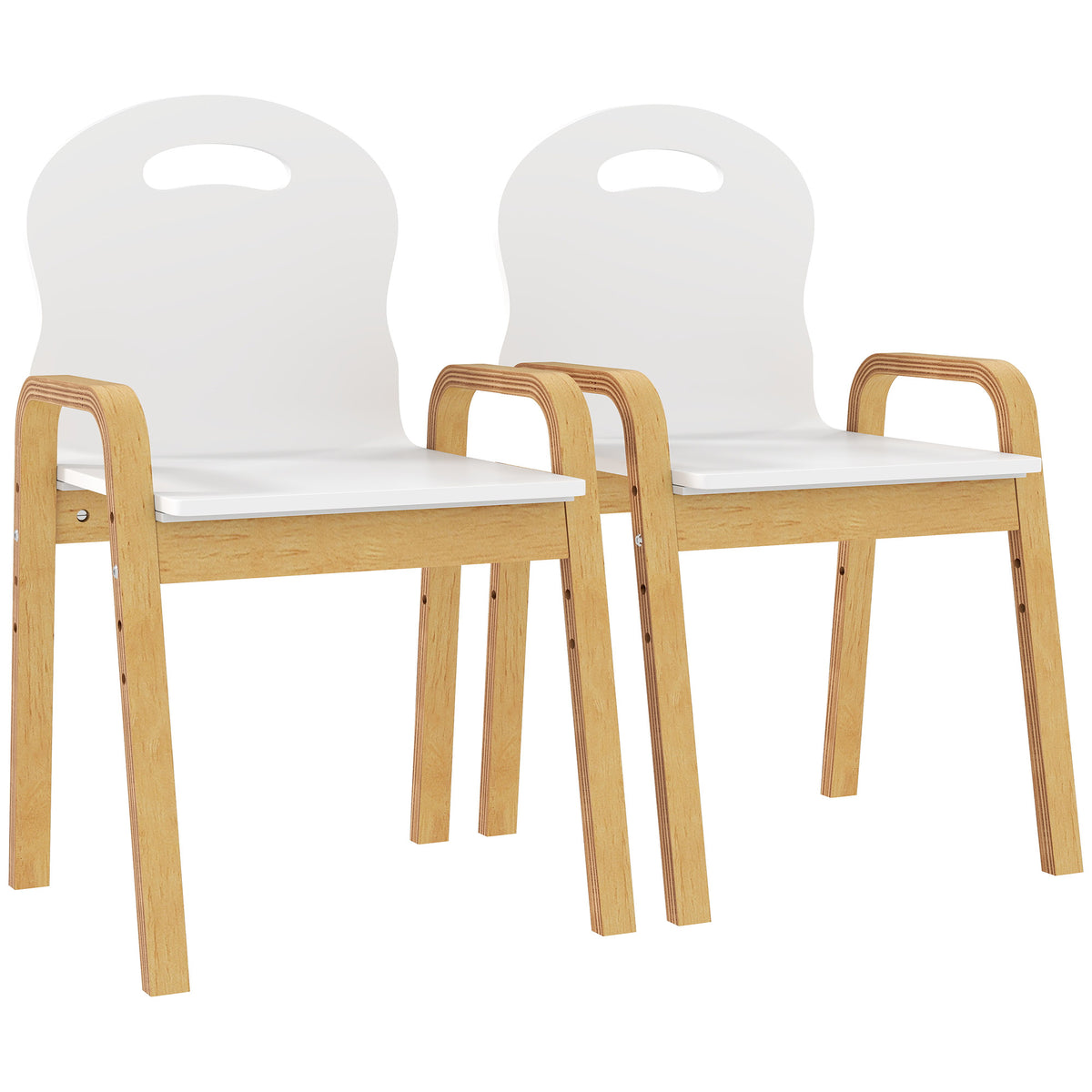 Wooden chair set for children, non-slip foot pads, 3-9 years, height-adjustable, white