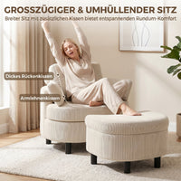 Armchair with storage ottoman, corduroy upholstery, wraparound reading chair with adjustable headrest, wide seat (6)