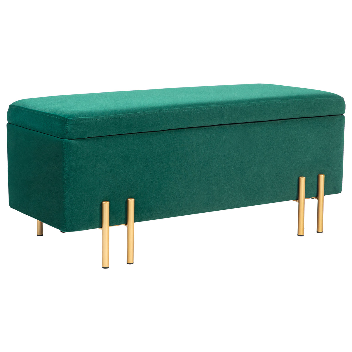 Bench, upholstered bench with storage, metal, rubberwood, foam, 100 x 40 x 42 cm, green