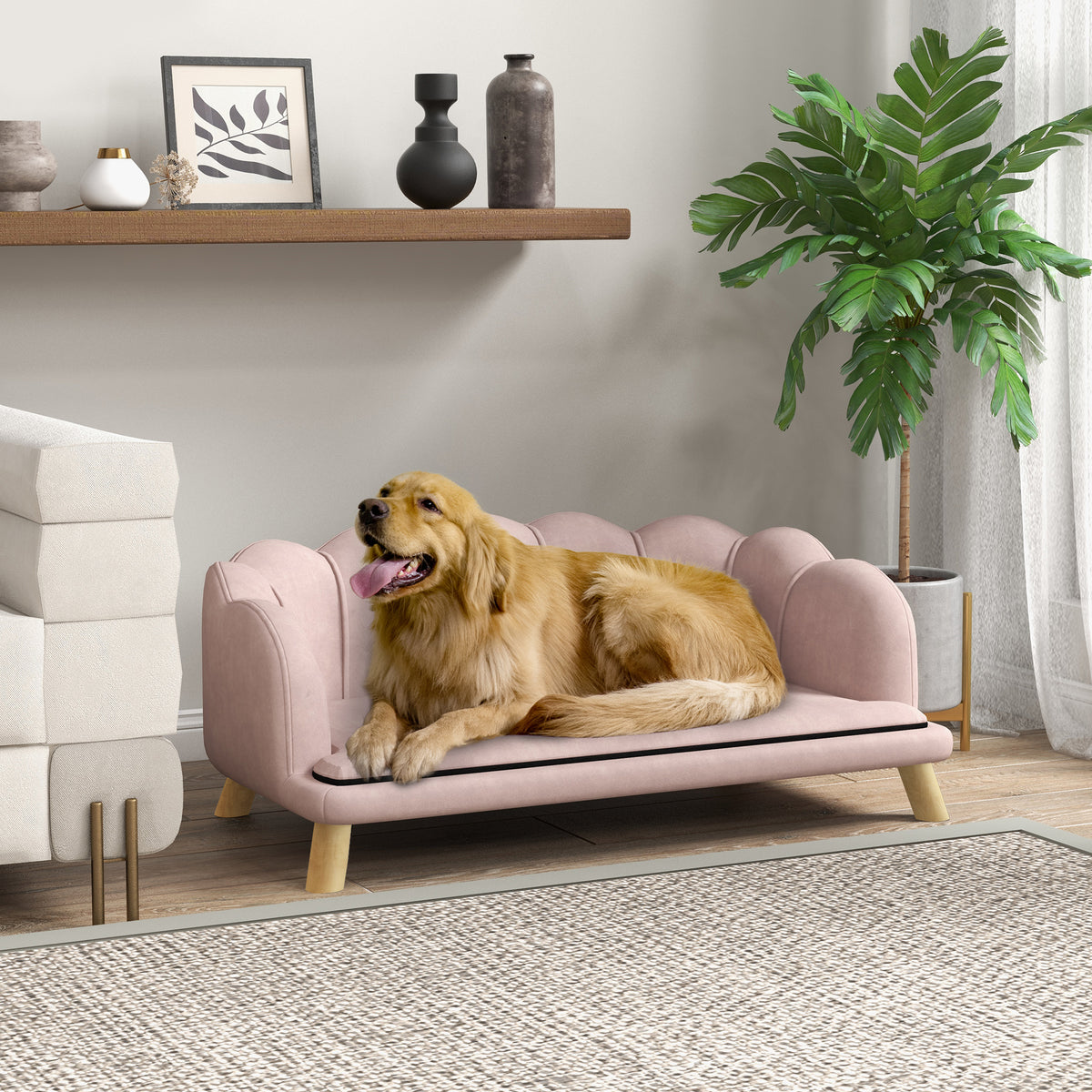 Pet sofa for medium and large dogs up to 25 kg, sturdy wood, upholstered, pink (2)
