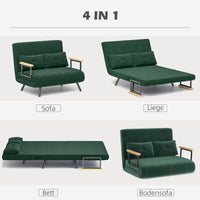 Sofa bed, 2-seater sofa, velvet sofa, sleeping function, incl. 2 cushions, velvet look, nature + green (4)
