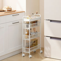 Metal kitchen trolley, 3 baskets, narrow design, 4 wheels, for kitchen, living room, bathroom, white (2)