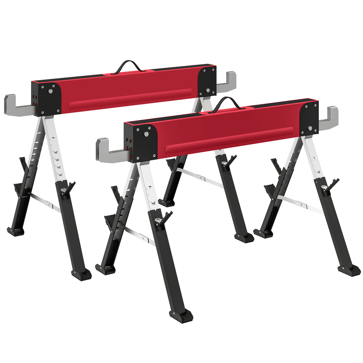 Set of 2 work trestles up to 1160 kg, foldable sawhorse, 7-way height-adjustable 64-81 cm, metal scaffold