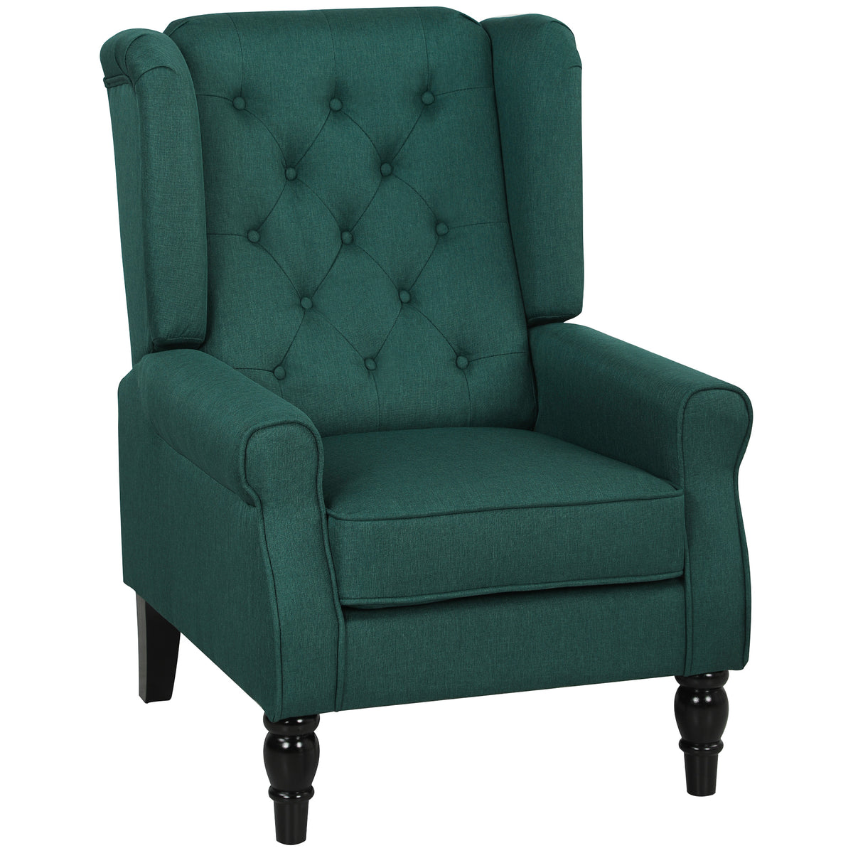 Elegant wingback chair, thickly upholstered, removable cover, 74 x 86 x 102 cm, dark green