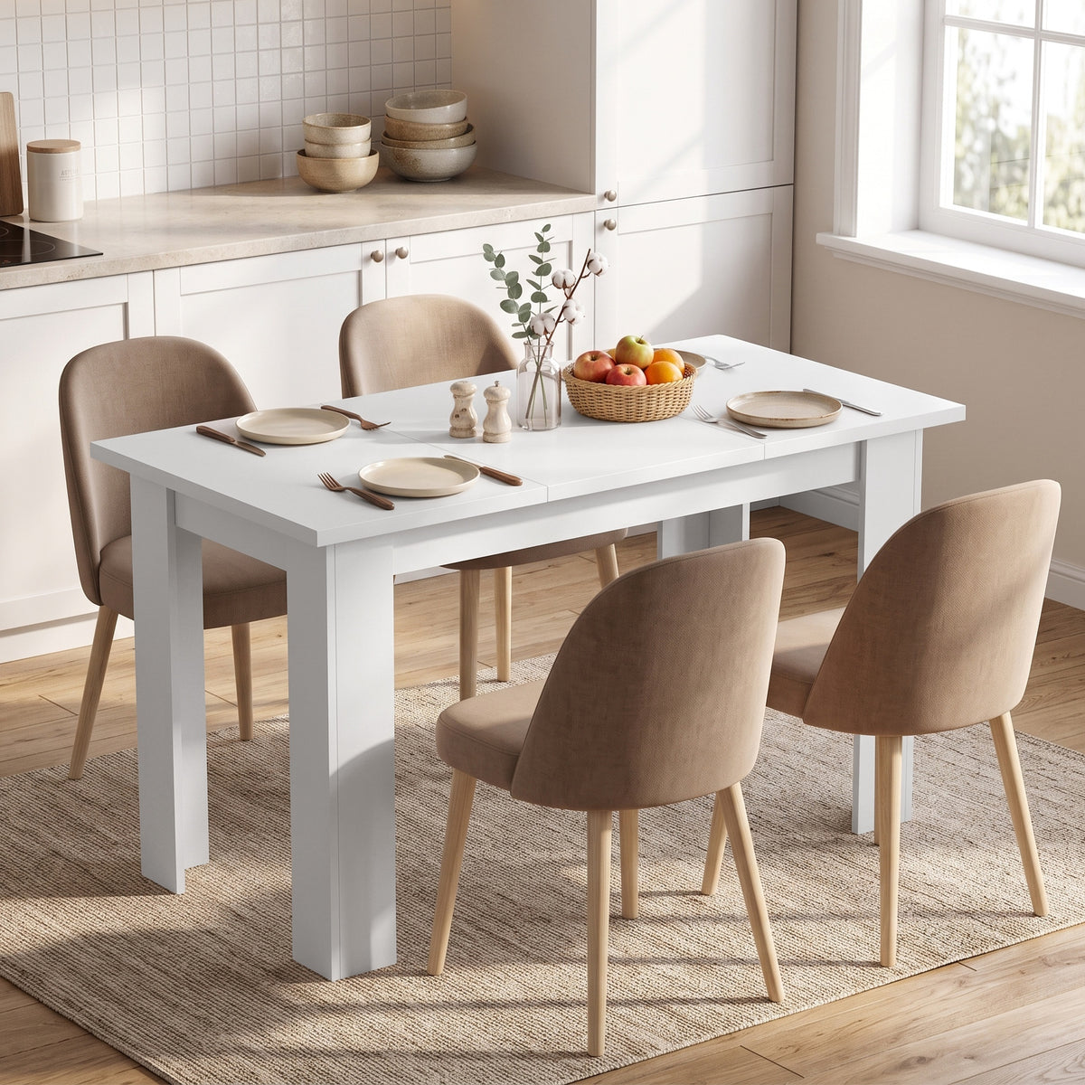 Dining table with hidden storage, rectangular kitchen table with side compartments, white (2)
