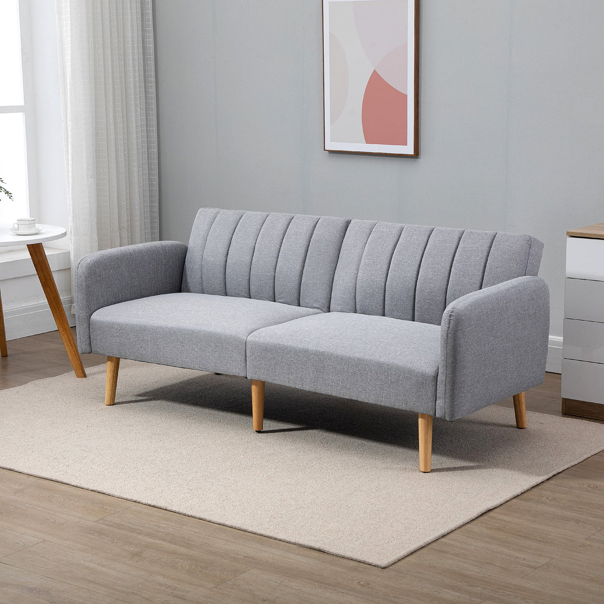 Sofa bed, 2-seater fabric sofa, sofa with sleeping function, linen-look polyester, rubberwood, 173 x 75 x 73 cm (2)