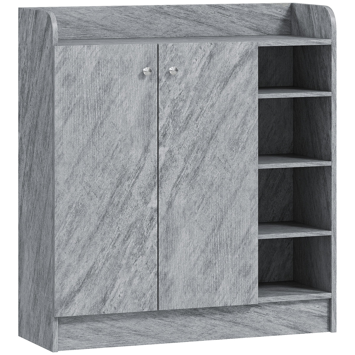 Shoe cabinet, space for 12 pairs of shoes, 2 doors and 4 open compartments, for hallway or entrance area, grey