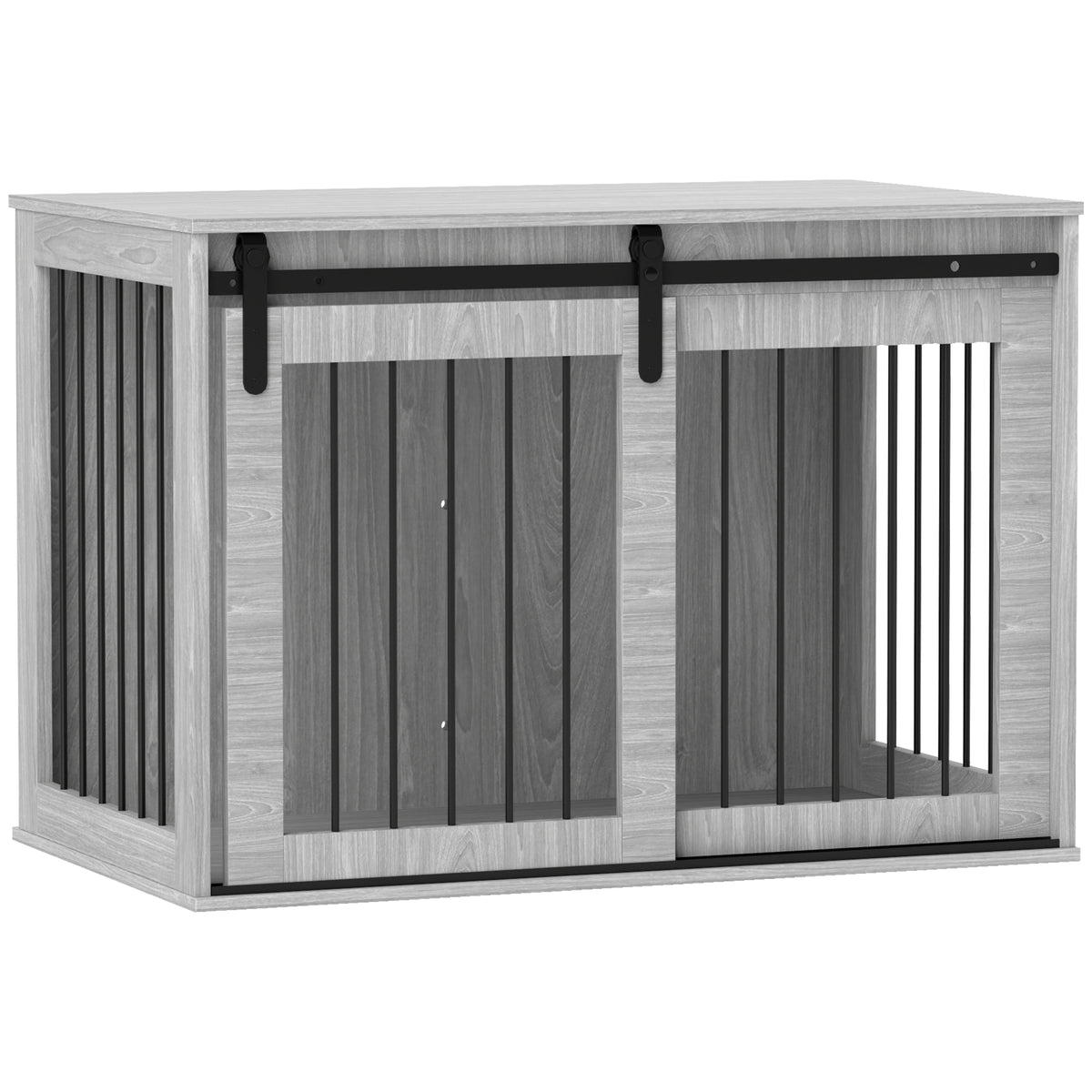 Dog crate with sliding door, ventilation, chipboard and steel, 98 x 58 x 61 cm, grey