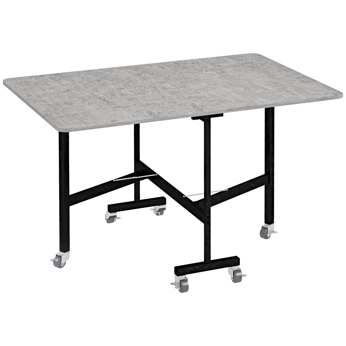Dining table for 4-6 people, folding table with casters, steel frame, 52.5-120 x 80 x 73 cm, gray