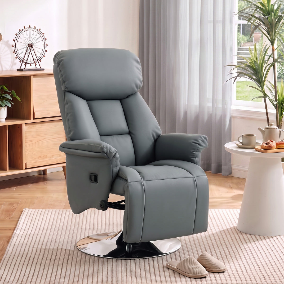 Recliner chair, reclining function, leather look, footrest, up to 120 kg, 78 x 80 x 109 cm, grey (2)