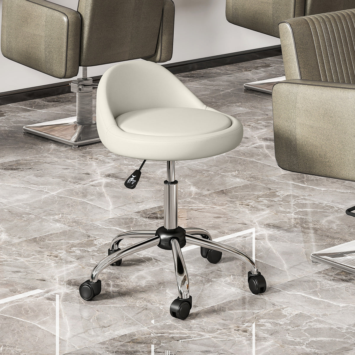 Work stool, swivel stool, rolling stool, height-adjustable, rotating seat, 50 cm x 50 cm x 83 cm, white (2)