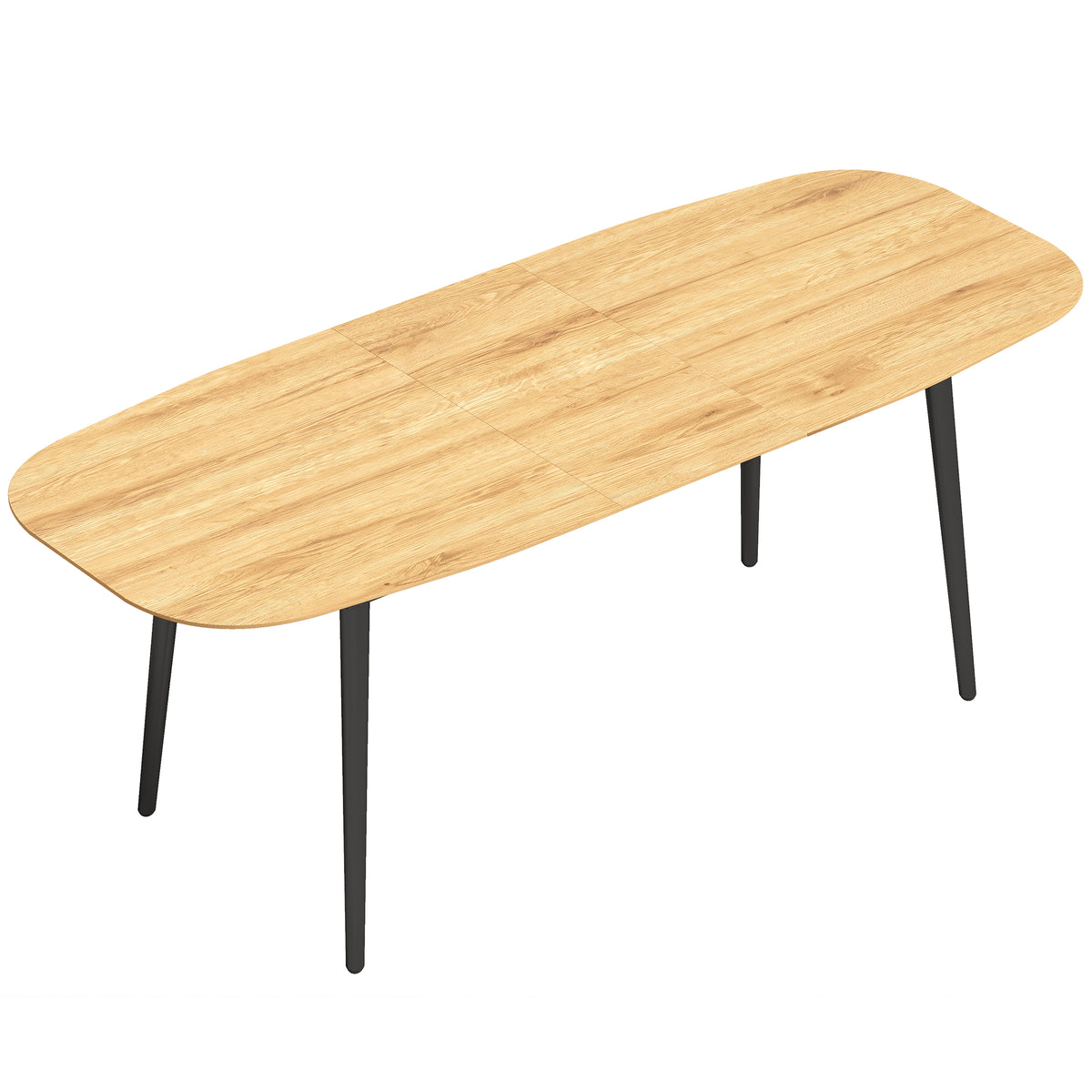 Extendable dining table for 6-8 people, kitchen table with storage shelf, oak wood look