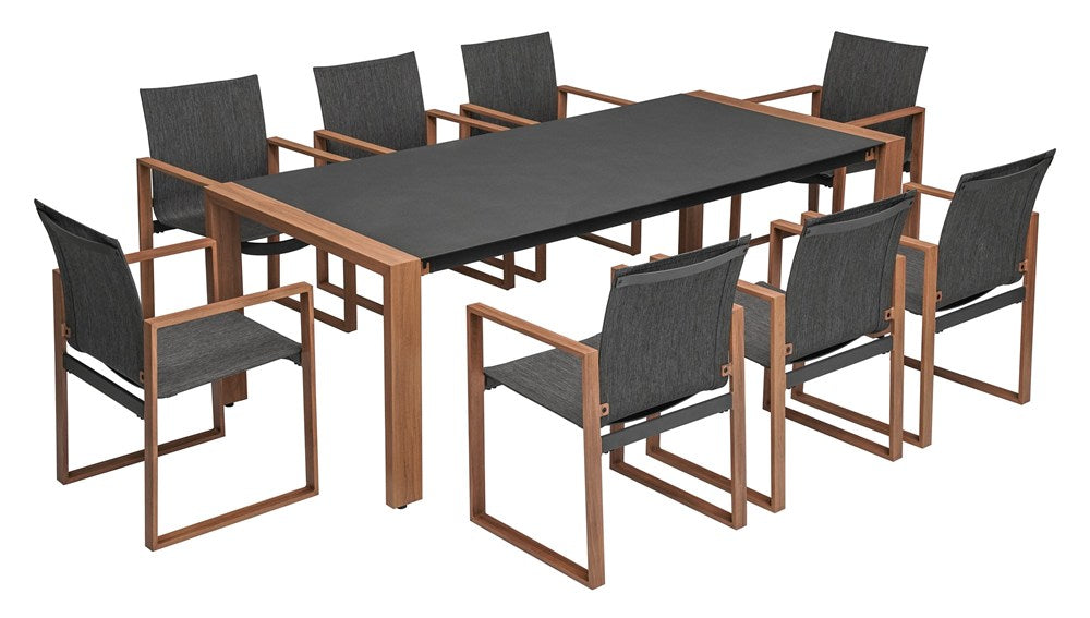 Garten-Essmöbelset DUISBURG für 8 Personen Tisch und 8 Sessel ANTHRAZIT / BRAUN