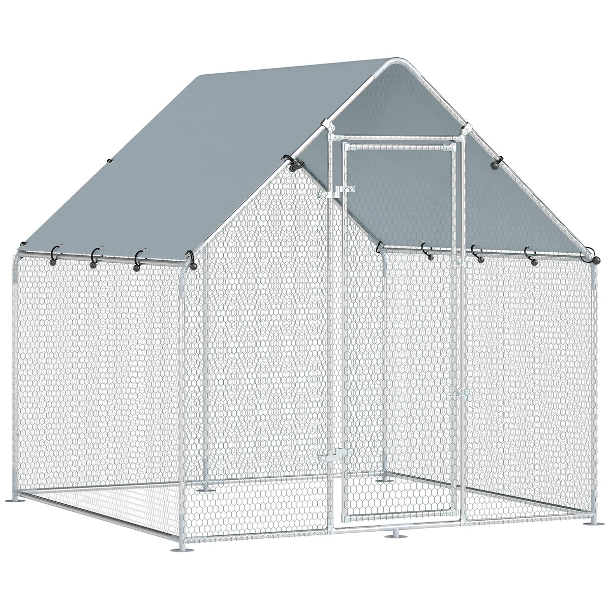 Walk-in enclosure galvanized steel chicken coop with weather-resistant UV roof cover lockable door 2x2x2 m