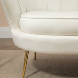 Vintage 2-seater sofa, couch, upholstered furniture, velvet look, up to 150 kg, cream/gold (9)