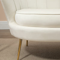 Vintage 2-seater sofa, couch, upholstered furniture, velvet look, up to 150 kg, cream/gold (9)