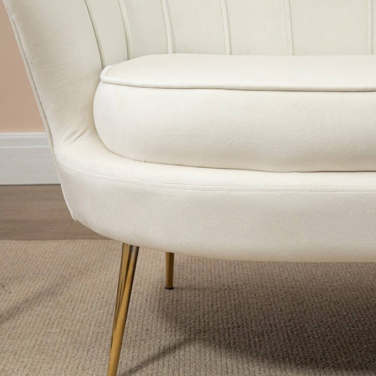 Vintage 2-seater sofa, couch, upholstered furniture, velvet look, up to 150 kg, cream/gold (9)
