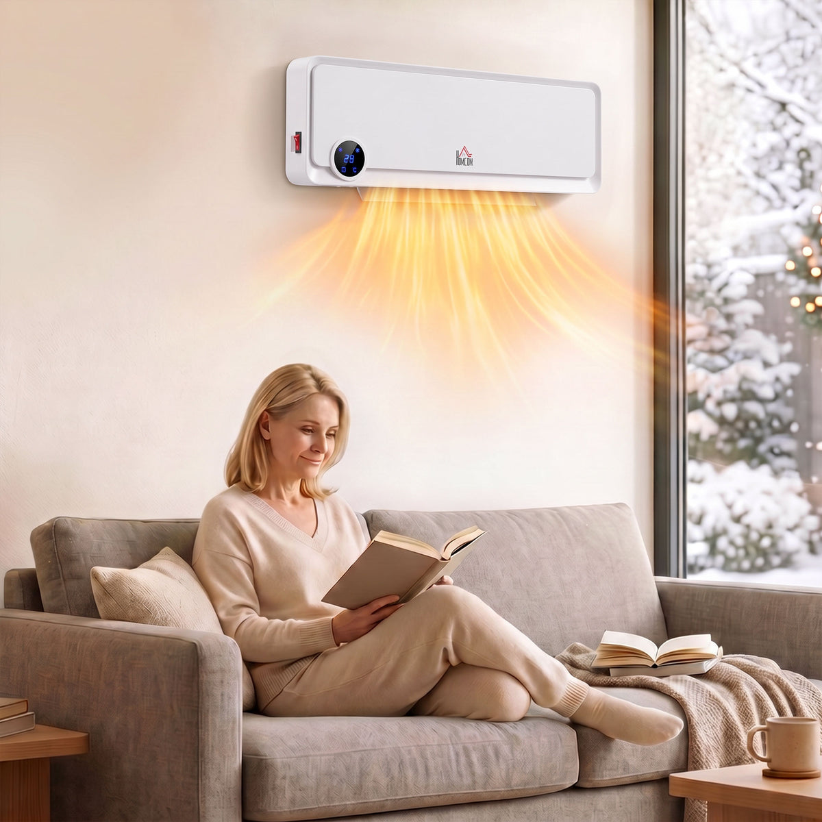 Wall-mounted fan heater 2000W with remote control, 3 operating modes, LED display, 12h timer (2)