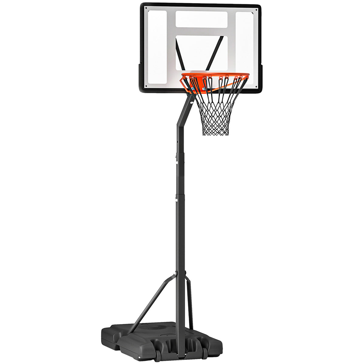 Outdoor basketball hoop with stand, 255–305cm height-adjustable basketball stand with wheels, basketball