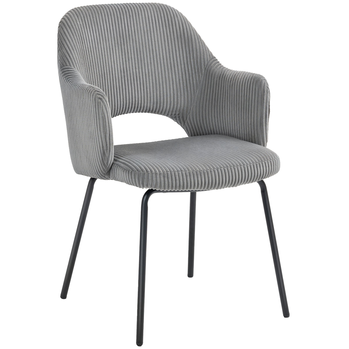 Dining chair, corduroy cover, shell shape, metal legs, floor protectors, grey