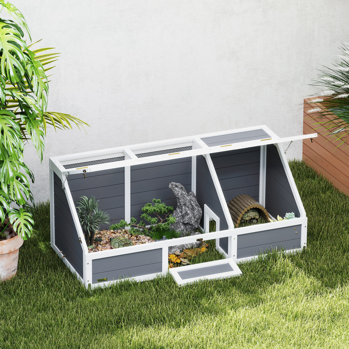 Tortoise box, outdoor tortoise enclosure, bottomless design, easy to open, tortoise house, light gray (2)