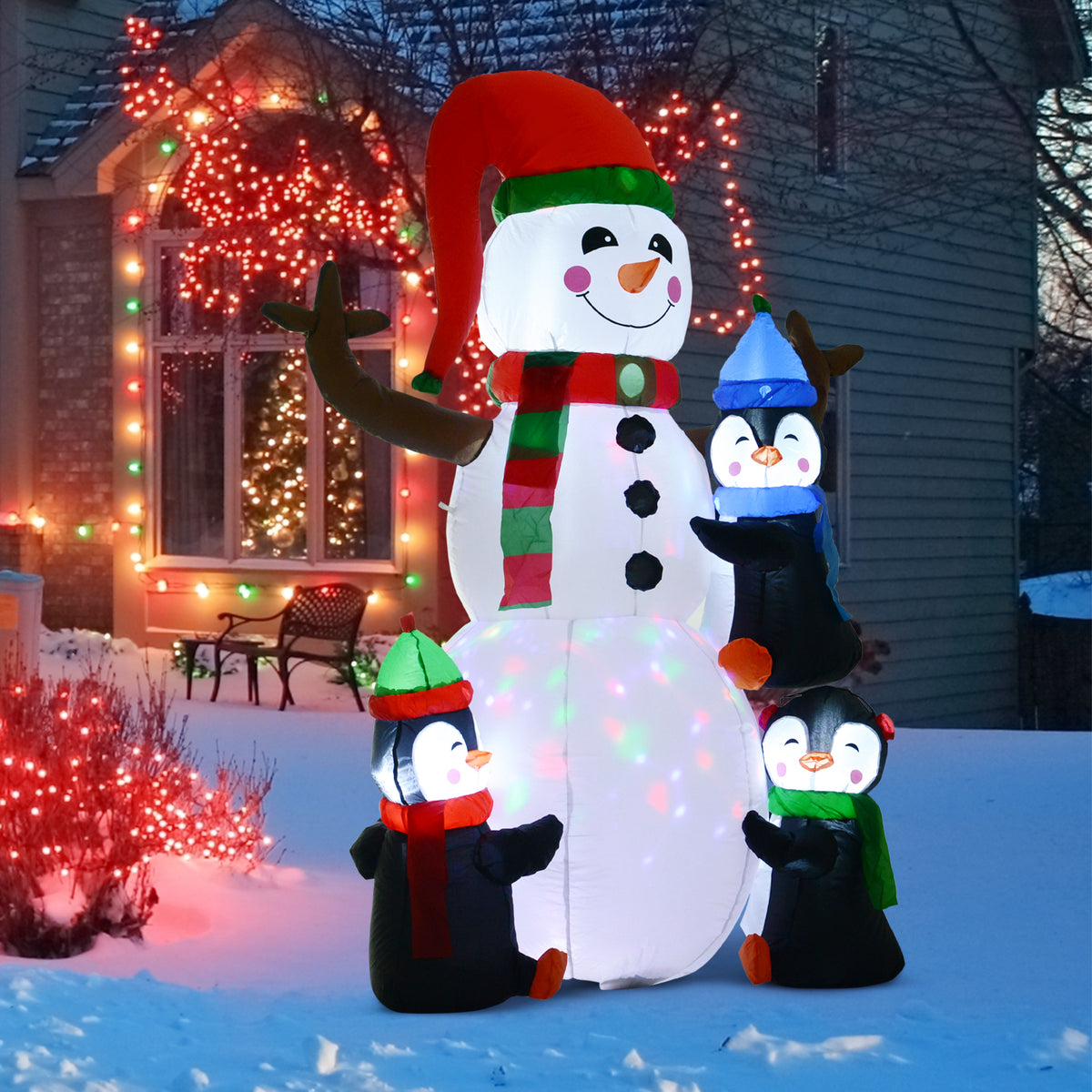 Snowman outdoor Christmas decoration, incl. blower, colorful LEDs, self-inflating 1.4 m, multicolor (2)