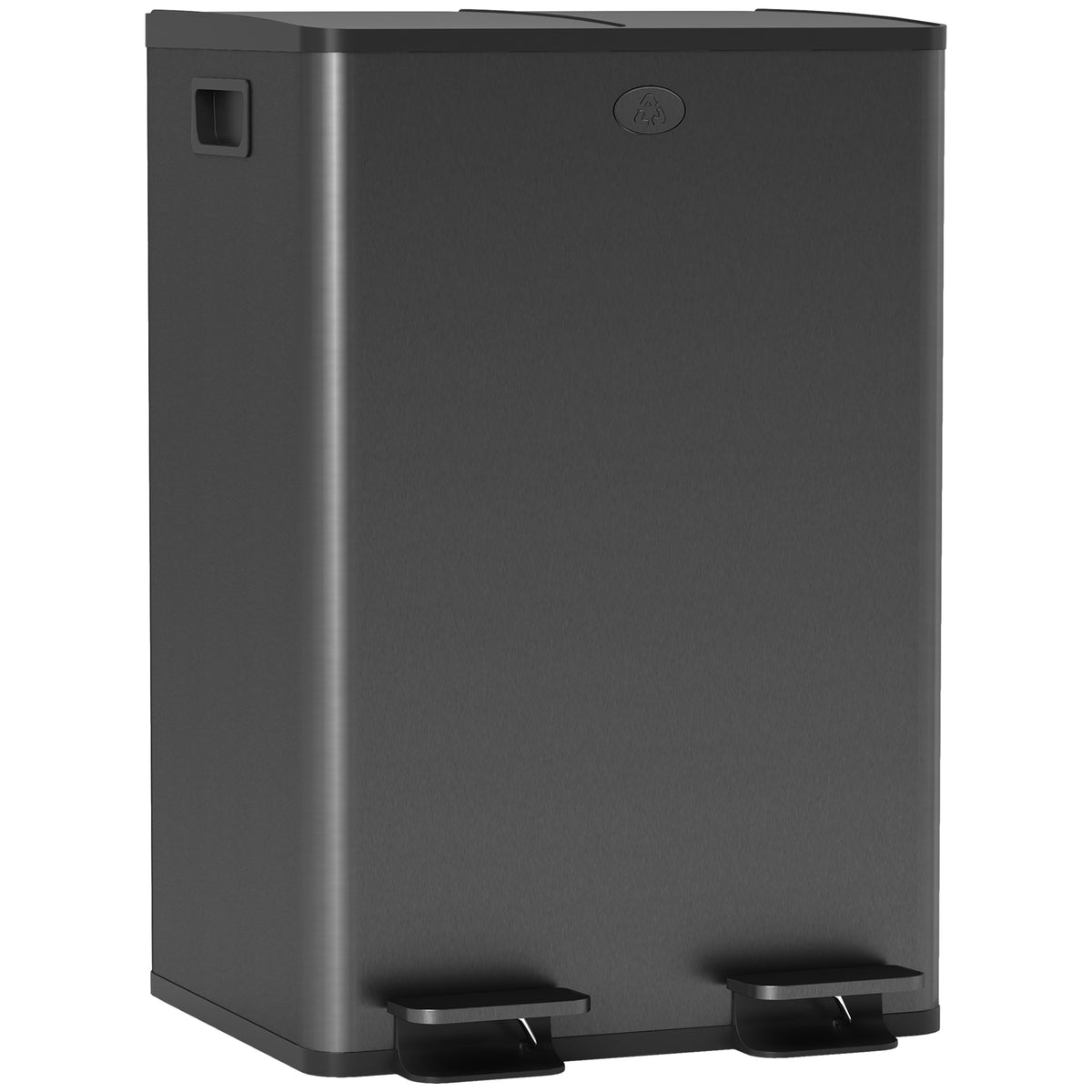 2 x 28 L double waste bin, pedal-operated, easy to clean, stainless steel, plastic, black