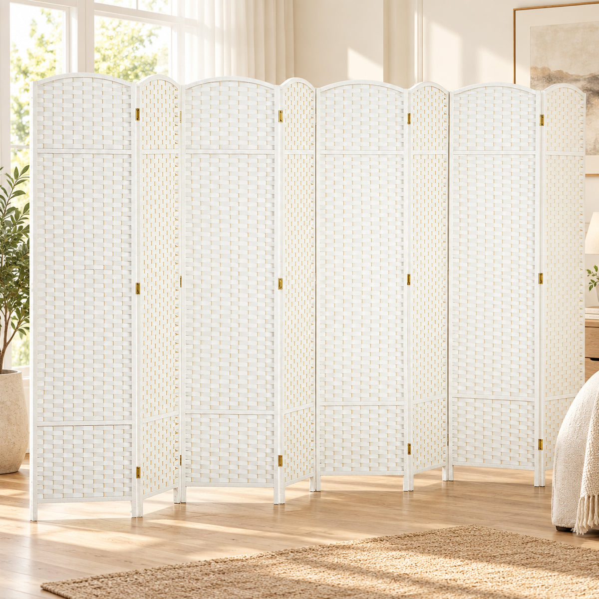 8-panel room divider, foldable privacy screen, privacy wall for living room, bedroom, home office, white (2)