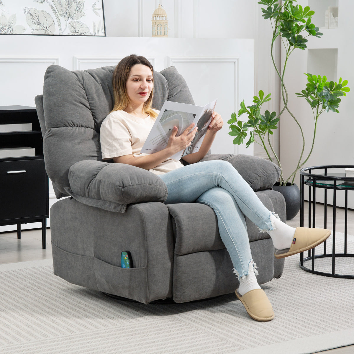 Recliner chair with massage function, reclining function, swivel massage chair, 4 side pockets and remote (2)