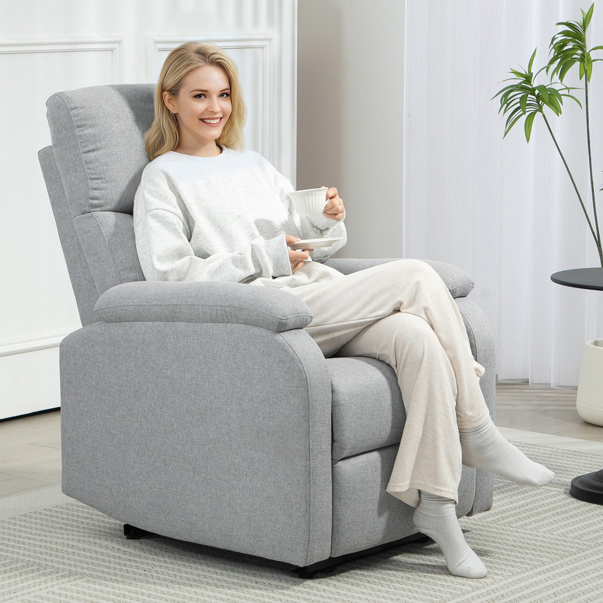 Recliner chair, relaxation chair with adjustable backrest, footrest, upholstered chair for living room, gray (2)