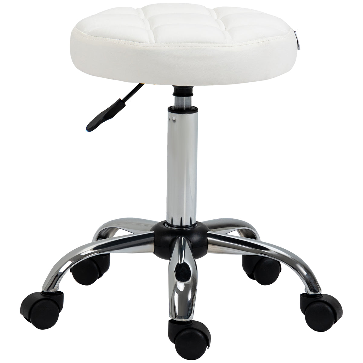 Swivel stool, salon stool, height-adjustable, faux leather, quilted design, Ø35.5 x 48-63 cm, white/silver