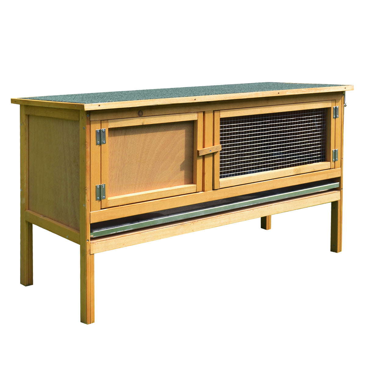 Wooden rabbit hutch with hinged roof, 2 doors, leak-proof tray, 115x44.3x65 cm light yellow