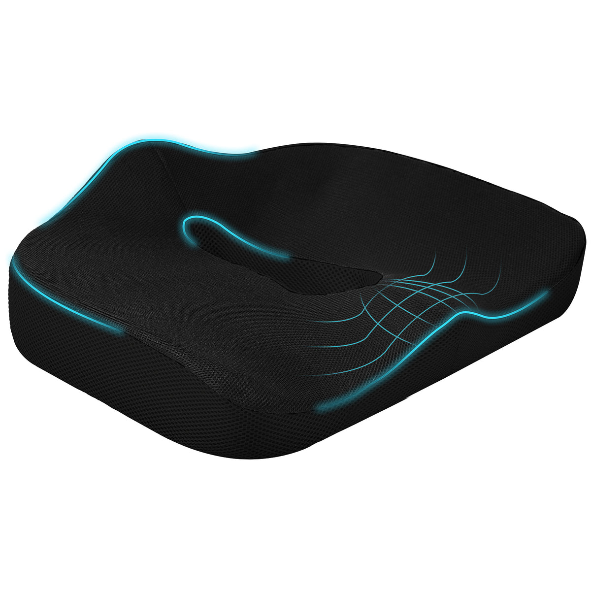 Seat cushion, ergonomic, breathable cover, non-slip, 44x39x13 cm, black