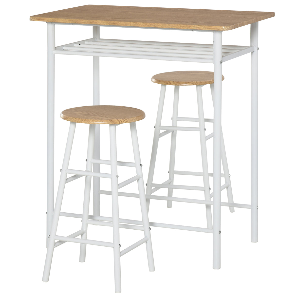 Bar Table Set, Bar Table with 2 Bar Stools, Dining Set, Kitchen Table with Storage Shelf, Dining Table for