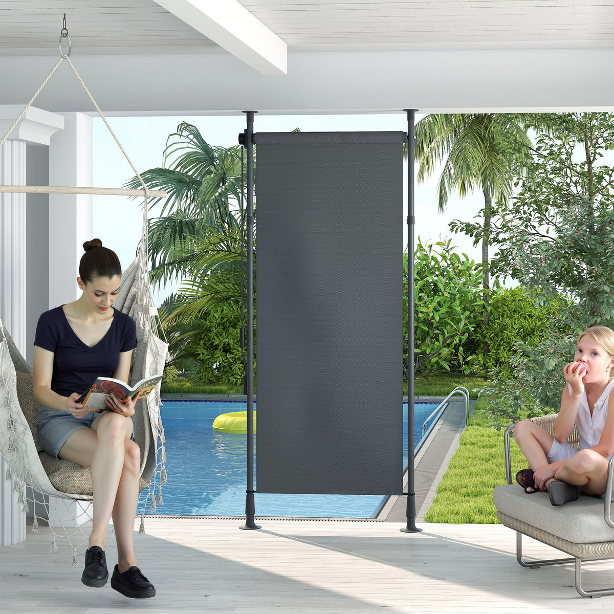 Freestanding awning, adjustable length, installation without drilling, aluminum frame, 1.2 x 2.2-3.1 m, dark (2)