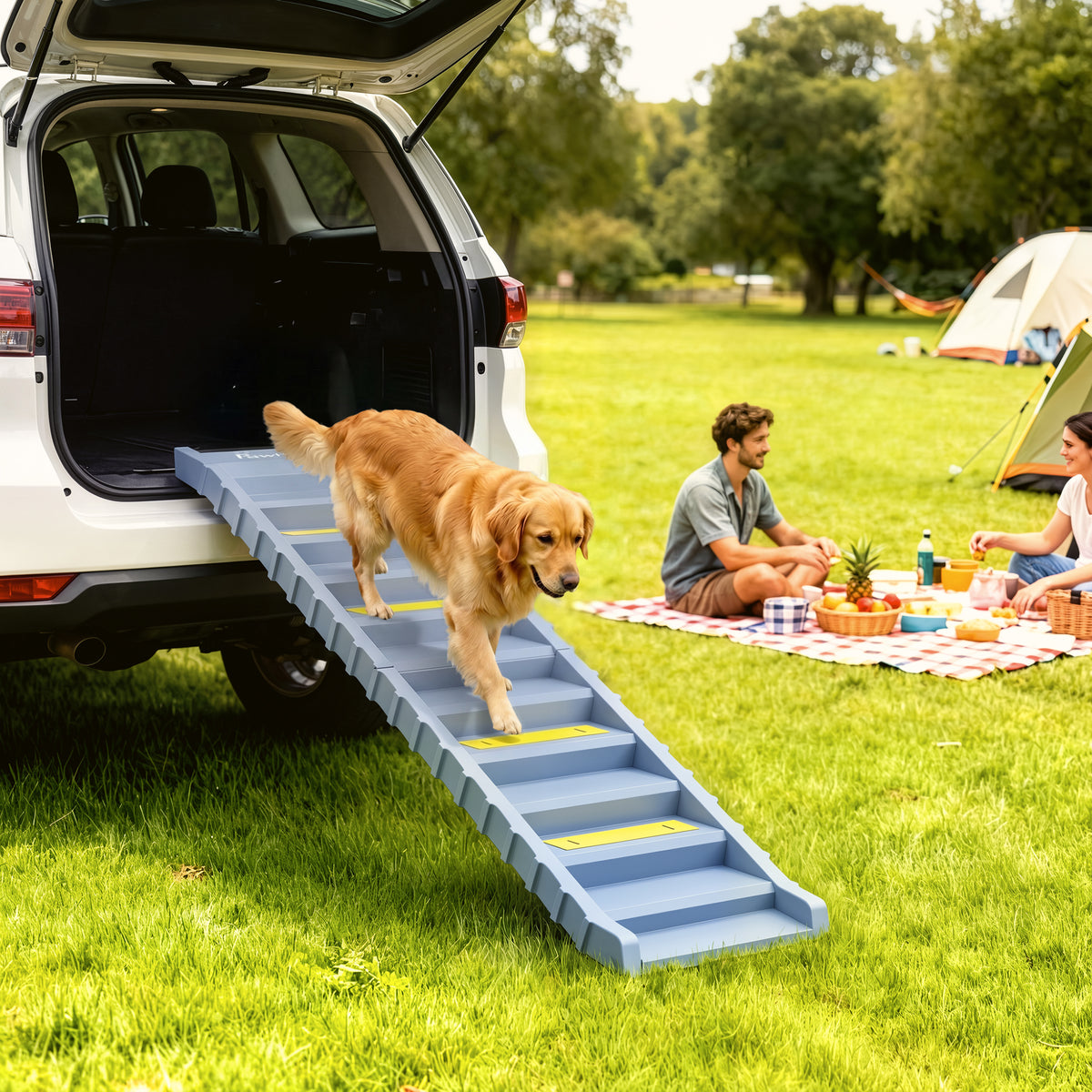 Foldable car dog ramp, dog stairs with 10 steps and non-slip surface, 154x40cm for large dogs up to 25kg (2)