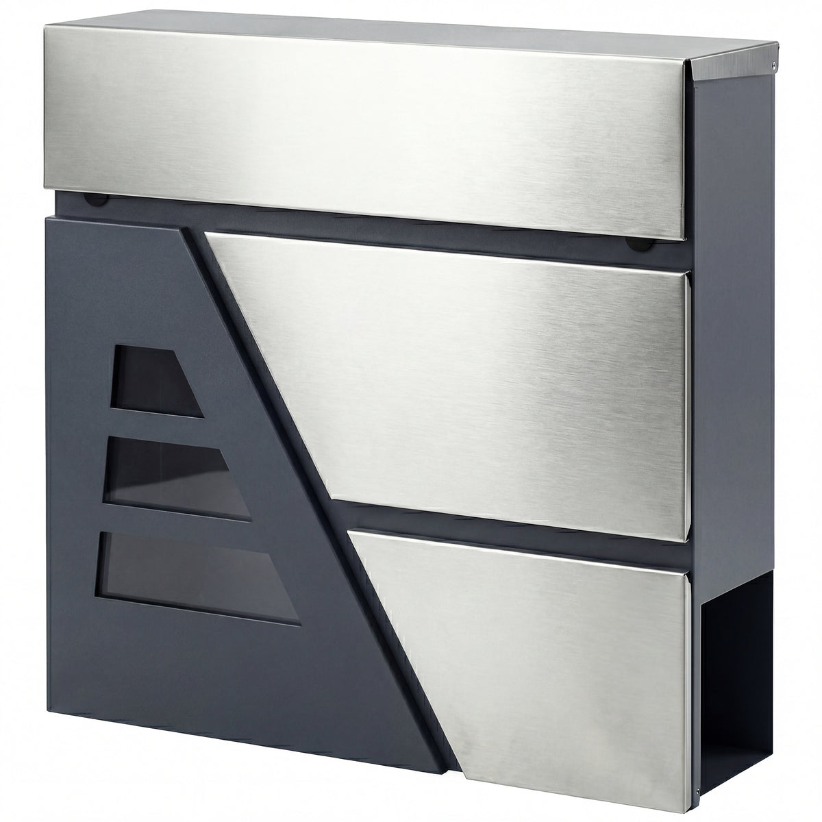 Wall-mounted mailbox, weatherproof with newspaper holder and 2 keys for exterior wall, dark gray