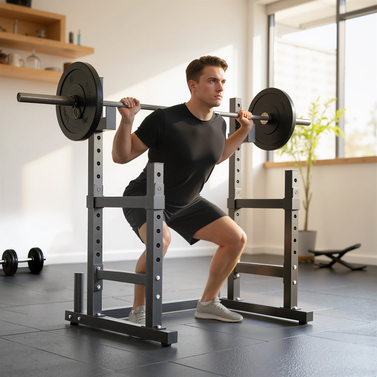 2-Tier Dumbbell Rack, Steel Weight Plate Rack, Barbell Stand up to 500 kg, Black (2)